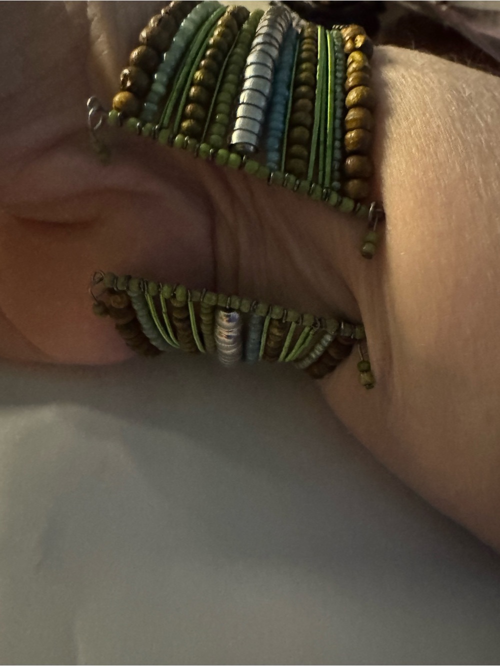 Chico's Green and Brown Multi-Row Beaded Coil Bracelet - Picture 7 of 7